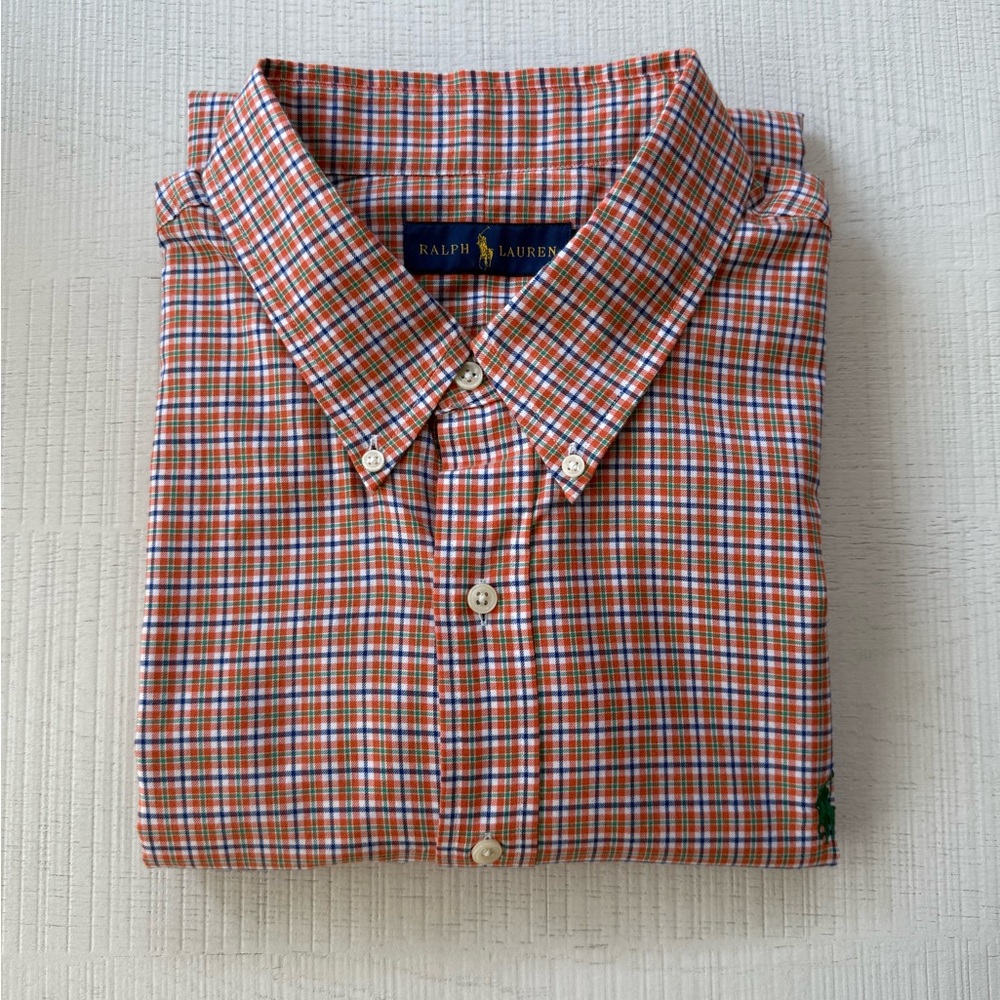 Ralph Lauren Men's Plaid Shirt in Orange and Blue